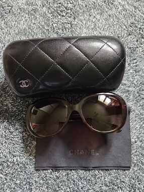 Chanel Women's Oversized Black Sunglasses with Quilted Case